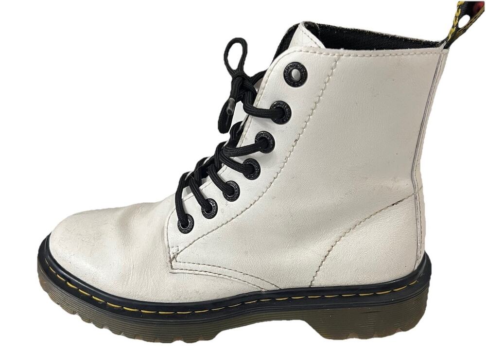 Dr. Martens Luana Women Size 5 White Leather Yellow Stitching Combat Boot